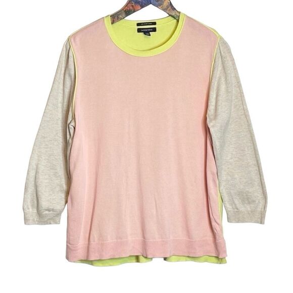Lands End | Sweater 100% Supima Cotton Side Slits Colorblock - Picture 2 of 7